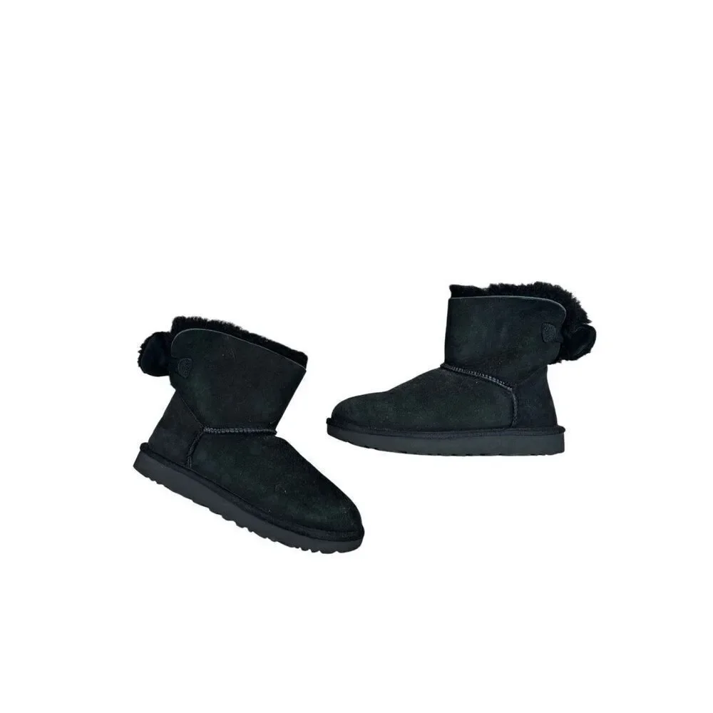 UGG Arielle Bailey Fur Bow Short Boots black winter sheepskin furry women’s 7